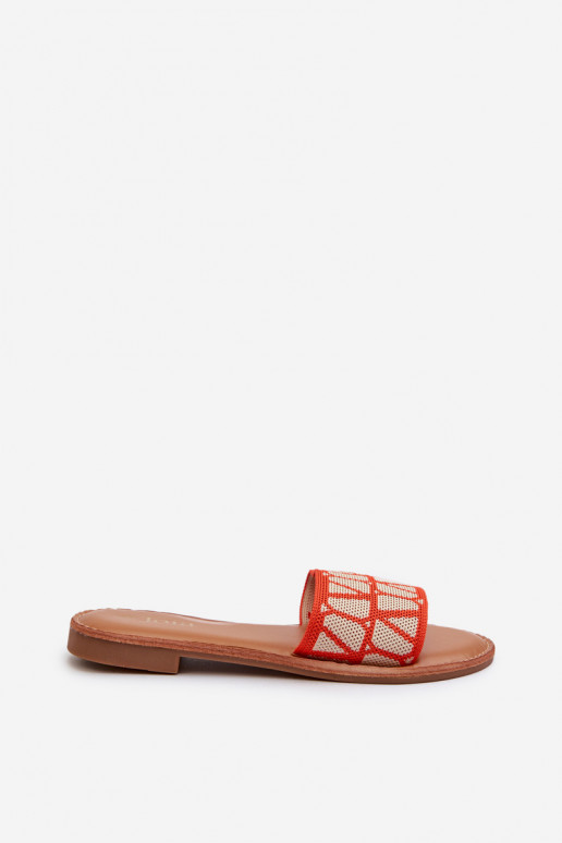 Damesslippers met brede hakken in de oranje kleur Traivea