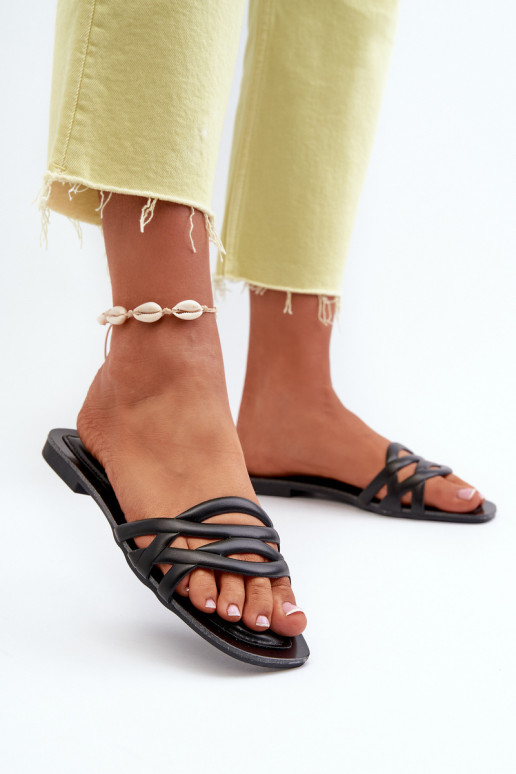 Damespantoffels Eko met brede hakken in de zwarte kleur Moldela