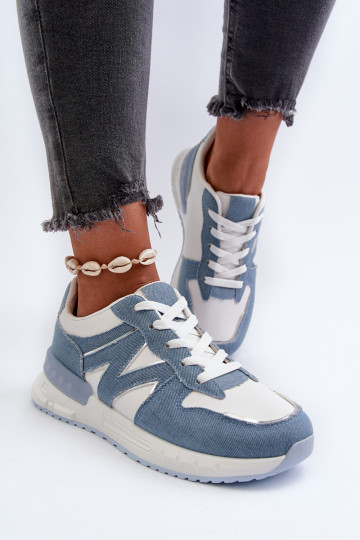 Materiaal jeans Sneakers model schoenen gemaakt van ecoleer blauwe kleur Kaimans