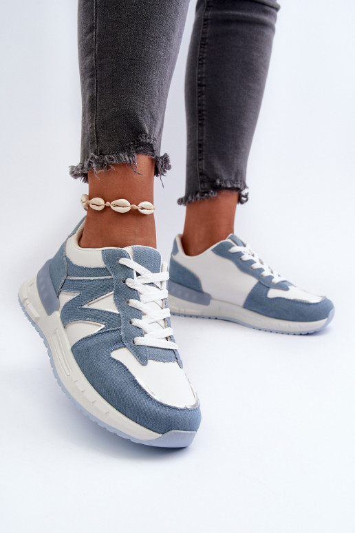 Materiaal jeans Sneakers model schoenen gemaakt van ecoleer blauwe kleur Kaimans Materiaal jeans Sneakers model schoenen gemaakt van ecoleer blauwe kleur Kaimans