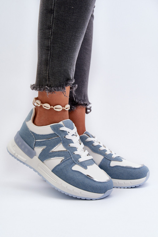 Materiaal jeans Sneakers model schoenen gemaakt van ecoleer blauwe kleur Kaimans Materiaal jeans Sneakers model schoenen gemaakt van ecoleer blauwe kleur Kaimans