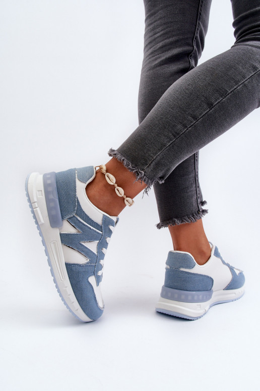 Materiaal jeans Sneakers model schoenen gemaakt van ecoleer blauwe kleur Kaimans Materiaal jeans Sneakers model schoenen gemaakt van ecoleer blauwe kleur Kaimans