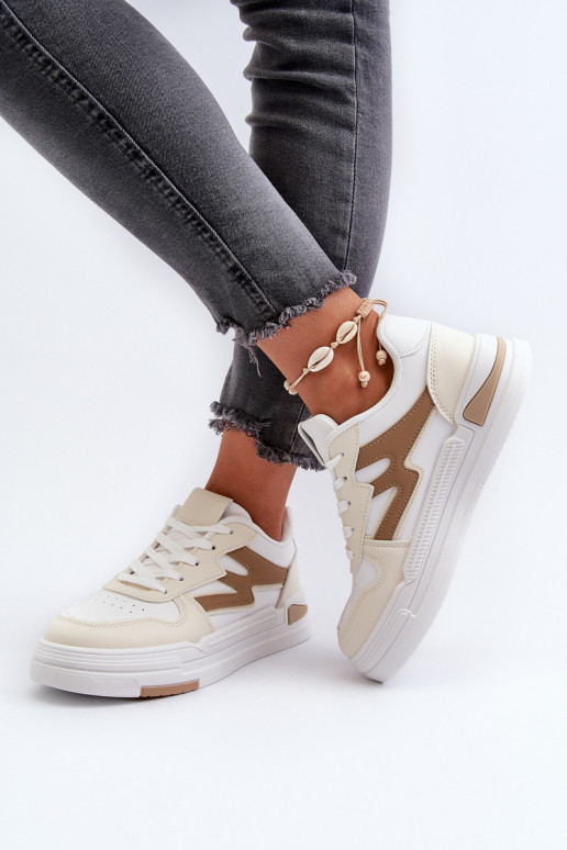 Sneakers model schoenen met een platform gemaakt van eco leer beige Lynnette Sneakers model schoenen met een platform gemaakt van eco leer beige Lynnette