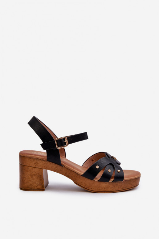 Damessandalen met hakken gemaakt van eco-leer in de kleur zwart Assames Damessandalen met hakken gemaakt van eco-leer in de kleur zwart Assames