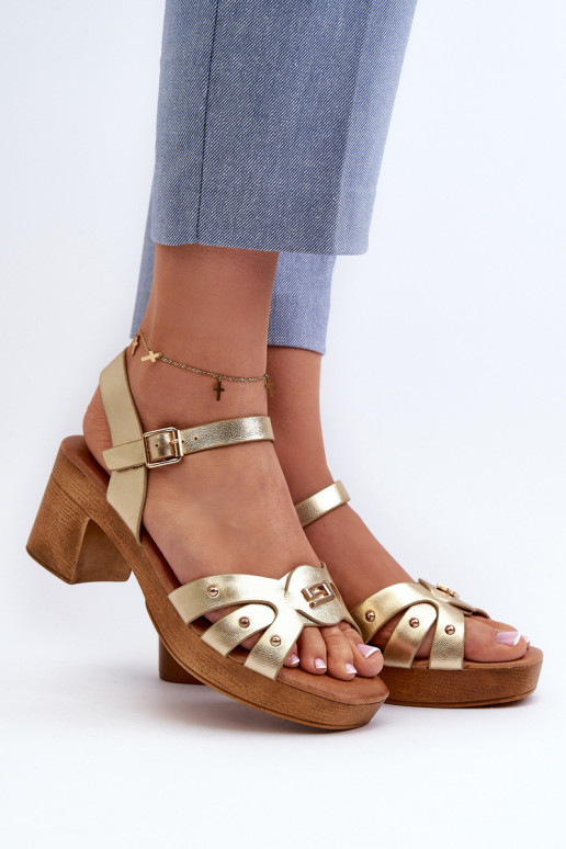 Damessandalen met hakken gemaakt van eco-leer in de gouden kleur Assames Damessandalen met hakken gemaakt van eco-leer in de gouden kleur Assames