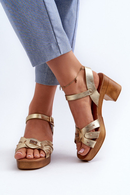 Damessandalen met hakken gemaakt van eco-leer in de gouden kleur Assames Damessandalen met hakken gemaakt van eco-leer in de gouden kleur Assames