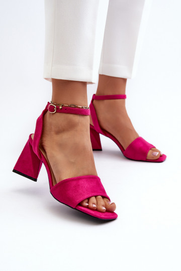 Damessandalen met hoge hak, gemaakt van Eco Suede Fuchsia Upttima