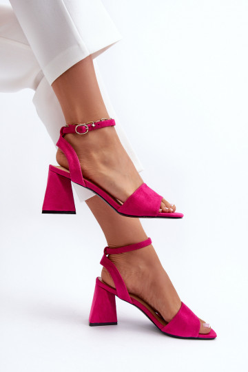 Damessandalen met hoge hak, gemaakt van Eco Suede Fuchsia Upttima 2