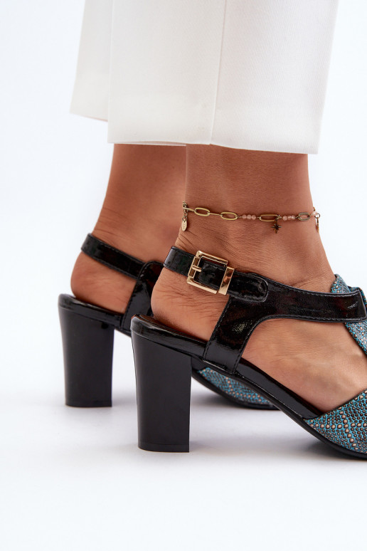 Damessandalen met hoge hak, gemaakt van ecoleer turquoise Queenmarie Damessandalen met hoge hak, gemaakt van ecoleer turquoise Queenmarie