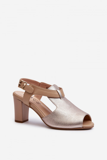 Damessandalen met hoge hak gemaakt van eco-leer in de goudkleur Queenmarie