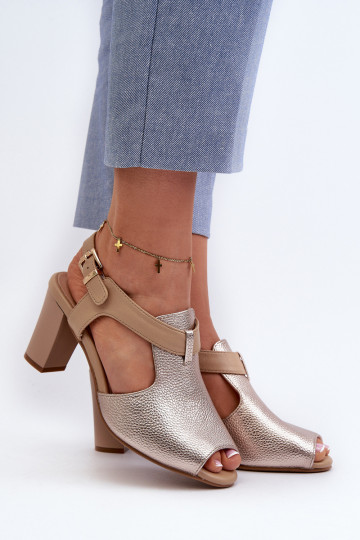 Damessandalen met hoge hak gemaakt van eco-leer in de goudkleur Queenmarie 2