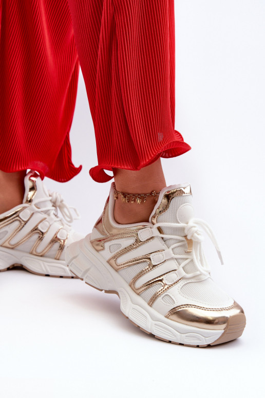 Sneakers model schoenen Wit-goud kleur Ahmani Sneakers model schoenen Wit-goud kleur Ahmani