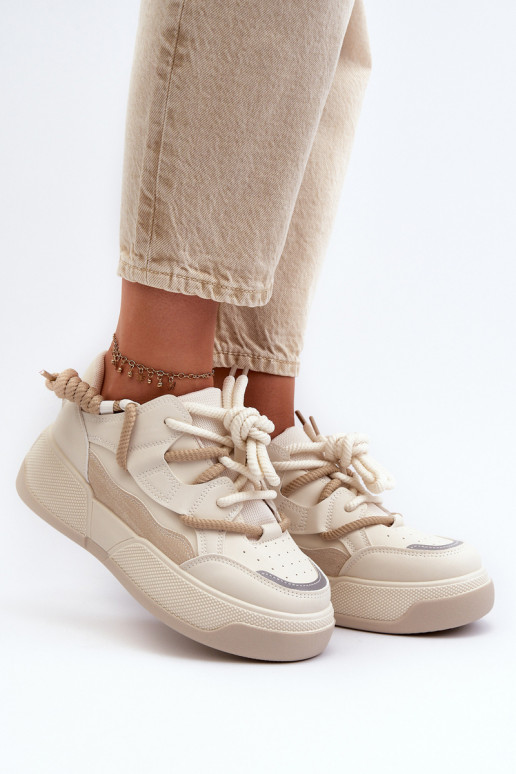 Sneakers model schoenen met platform beige Moariella Sneakers model schoenen met platform beige Moariella