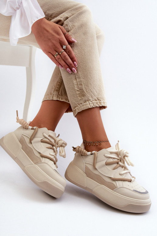 Sneakers model schoenen met platform beige Moariella Sneakers model schoenen met platform beige Moariella
