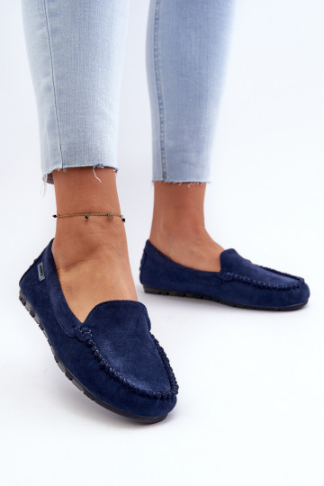 Dames kunstsuède mocassins, donkerblauw Amrutia