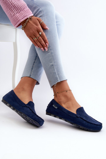 Mocassins van biologisch suède voor dames, marineblauw Amrutia 2