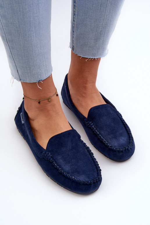 Mocassins van biologisch suède voor dames, marineblauw Amrutia