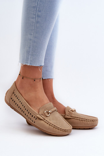 Dames opengewerkte mocassins met ornamenten in bruin Kaydance