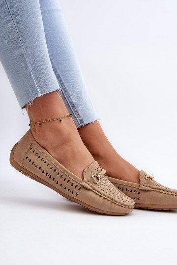 Dames opengewerkte mocassins met ornamenten in bruin Kaydance 2