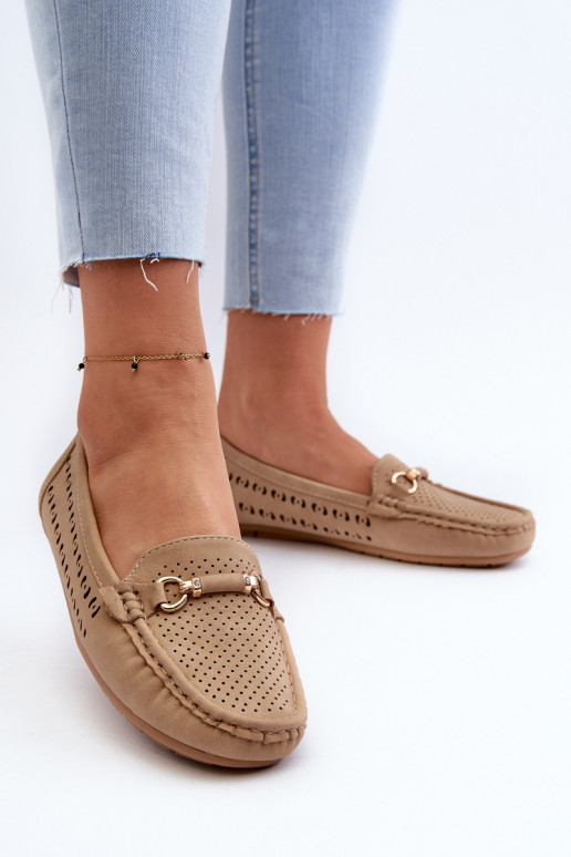 Dames opengewerkte mocassins met ornamenten in bruin Kaydance