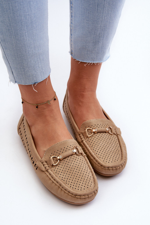 Dames opengewerkte mocassins met ornamenten in bruin Kaydance