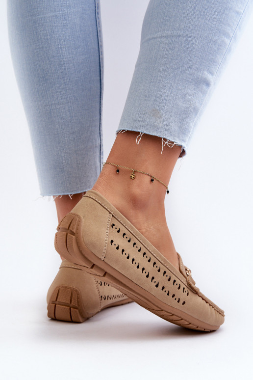 Dames opengewerkte mocassins met ornamenten in bruin Kaydance