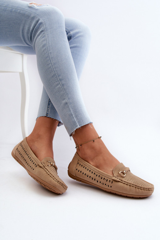 Dames opengewerkte mocassins met ornamenten in bruin Kaydance