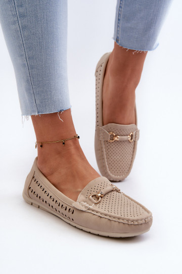 opengewerkte damesmocassins met versieringen in beige Kaydance