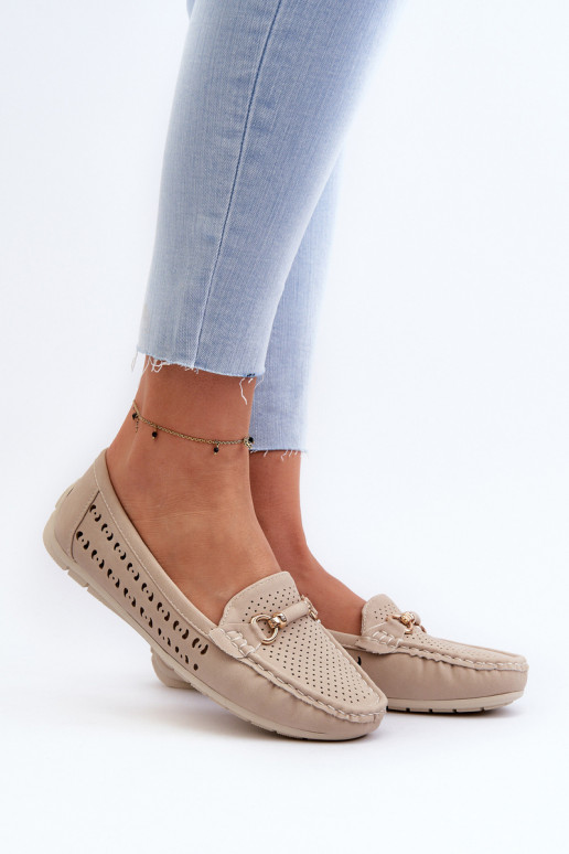 opengewerkte damesmocassins met versieringen in beige Kaydance
