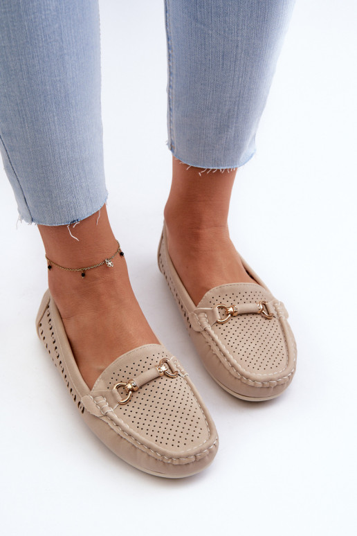 opengewerkte damesmocassins met versieringen in beige Kaydance
