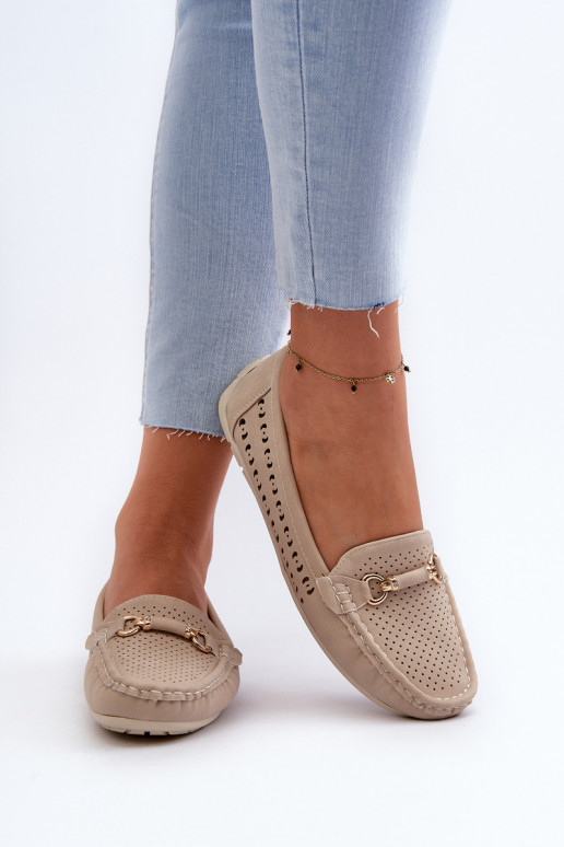 opengewerkte damesmocassins met versieringen in beige Kaydance