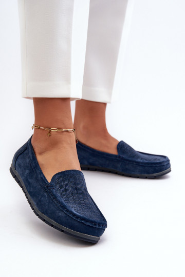 Suède mocassins donkerblauw kleur S.Barski LR755