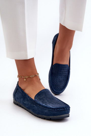 Suède mocassins donkerblauw kleur S.Barski LR755 2