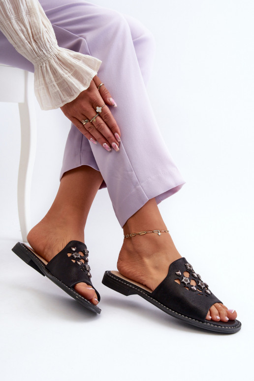 met glans Damessandalen met mooie details S.Barski KV27-063 zwarte kleur met glans Damessandalen met mooie details S.Barski KV27-063 zwarte kleur