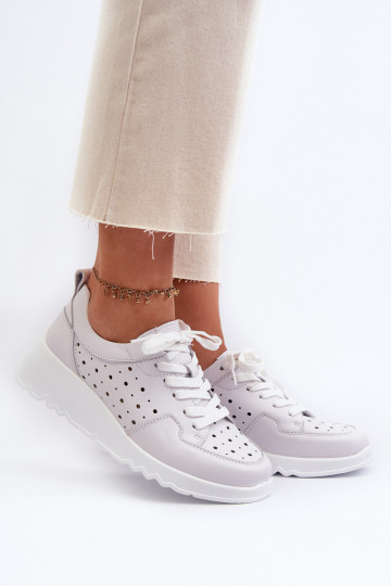 met opengewerkte elementen Sneakers model schoenen naturel leer grijze kleur S.Barski LR482