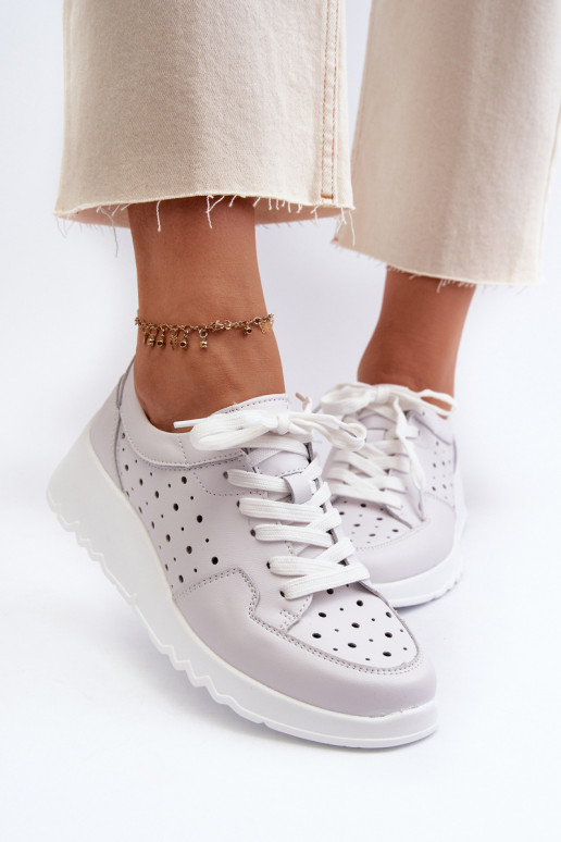 met opengewerkte elementen Sneakers model schoenen naturel leer grijze kleur S.Barski LR482