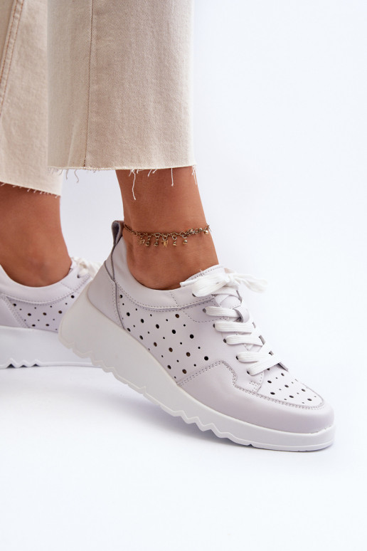 met opengewerkte elementen Sneakers model schoenen naturel leer grijze kleur S.Barski LR482