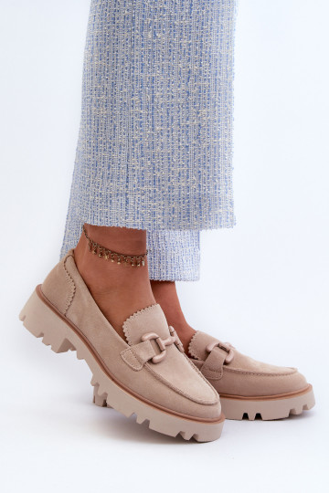 Suède mocassins met ornamenten D&A TW117 beige