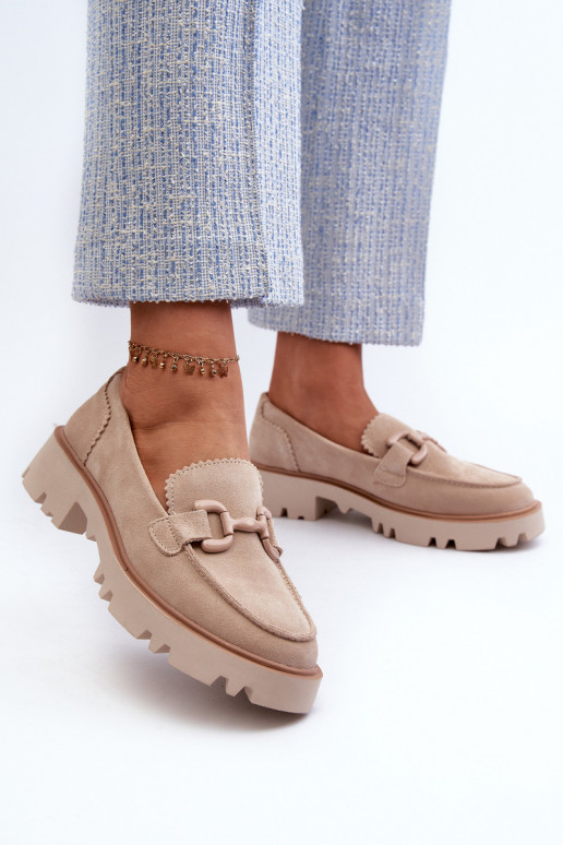 Suède mocassins met ornamenten D&A TW117 beige