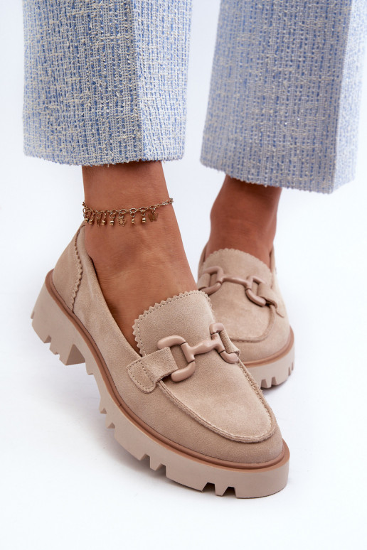 Suède mocassins met ornamenten D&A TW117 beige