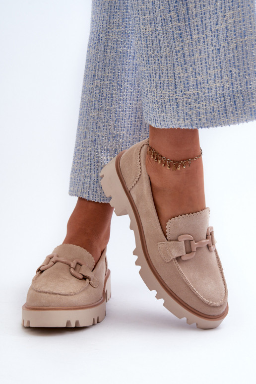 Suède mocassins met ornamenten D&A TW117 beige