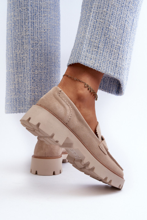 Suède mocassins met ornamenten D&A TW117 beige