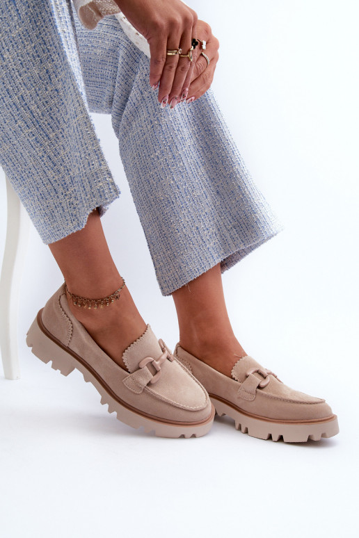 Suède mocassins met ornamenten D&A TW117 beige