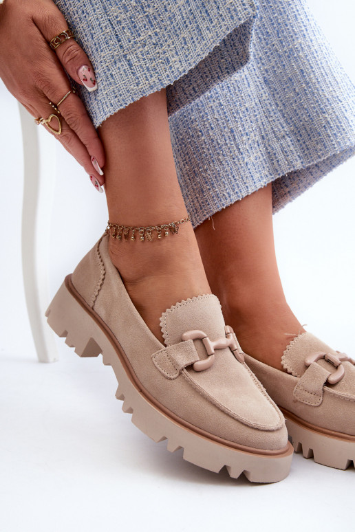 Suède mocassins met ornamenten D&A TW117 beige