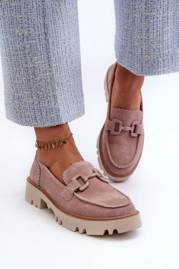 Suède mocassins met ornamenten D&A TW117 roze