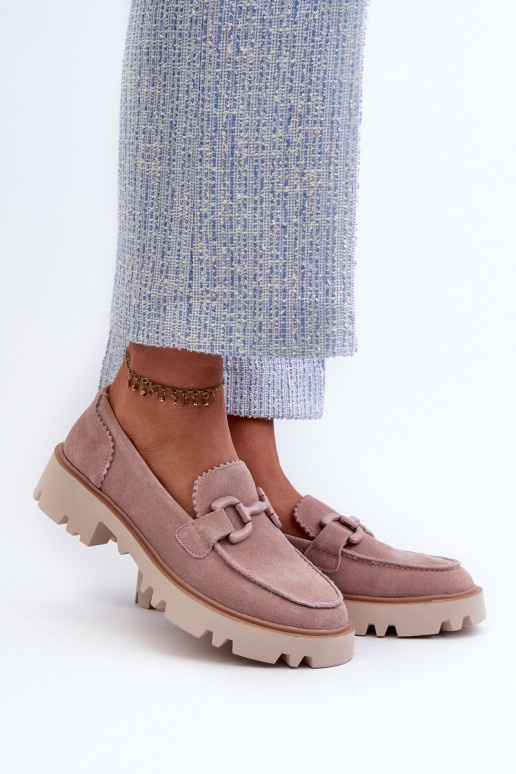 Suède mocassins met ornamenten D&A TW117 roze