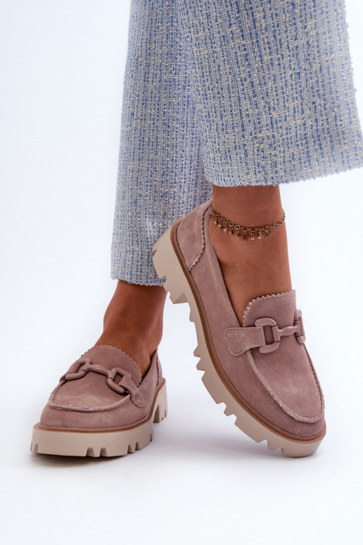 Suède mocassins met ornamenten D&A TW117 roze