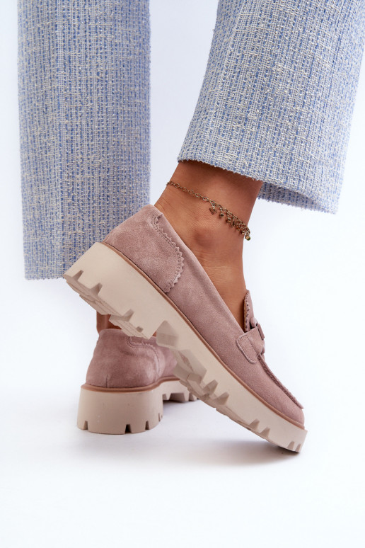 Suède mocassins met ornamenten D&A TW117 roze