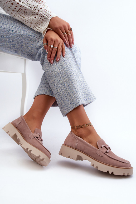 Suède mocassins met ornamenten D&A TW117 roze