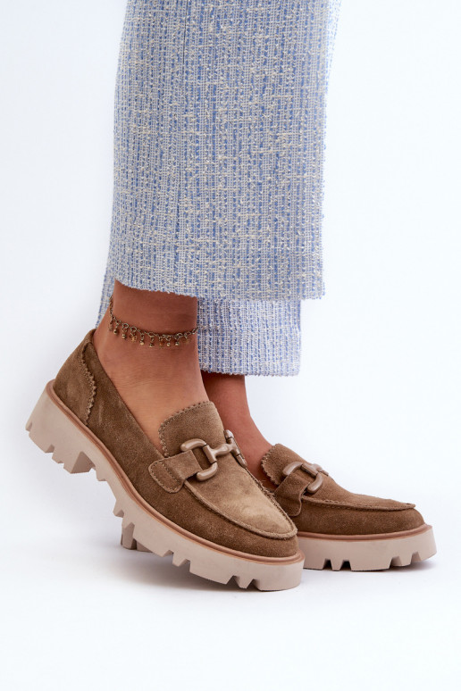 Suède mocassins met ornamenten D&A TW117 bruin